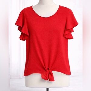 Wishful Park Red Ruffle Sleeve Bottom Tie Blouse Juniors Medium Boutique Top
